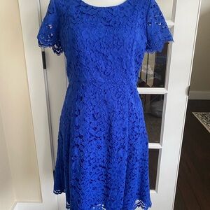 Talbots Blue A-Line Lace Midi Dress Flutter Sleeves